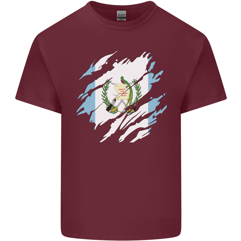 Torn Guatemala Flag Guatemalan Day Football Mens Cotton T-Shirt Tee Top Maroon