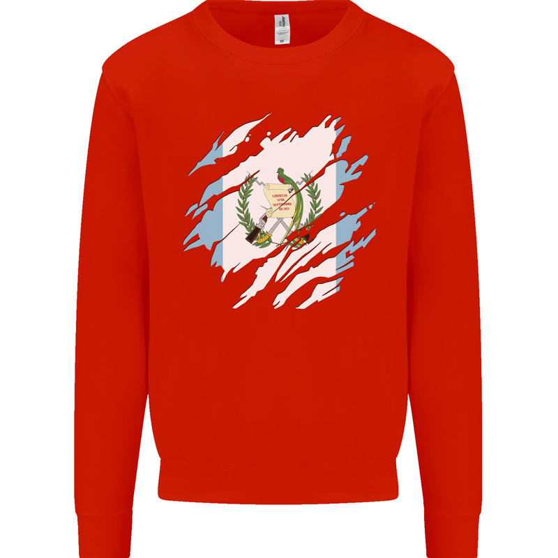 Torn Guatemala Flag Guatemalan Day Football Mens Sweatshirt Jumper Bright Red