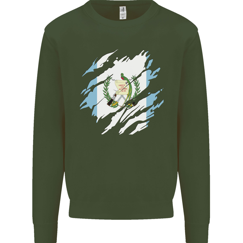 Torn Guatemala Flag Guatemalan Day Football Mens Sweatshirt Jumper Forest Green