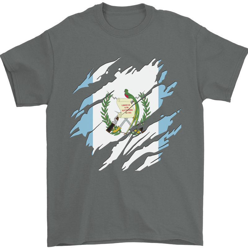 Torn Guatemala Flag Guatemalan Day Football Mens T-Shirt 100% Cotton Charcoal