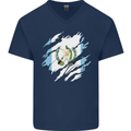Torn Guatemala Flag Guatemalan Day Football Mens V-Neck Cotton T-Shirt Navy Blue