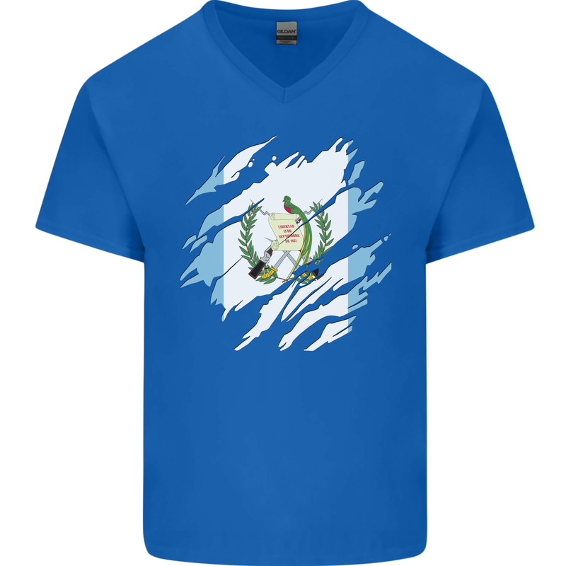 Torn Guatemala Flag Guatemalan Day Football Mens V-Neck Cotton T-Shirt Royal Blue