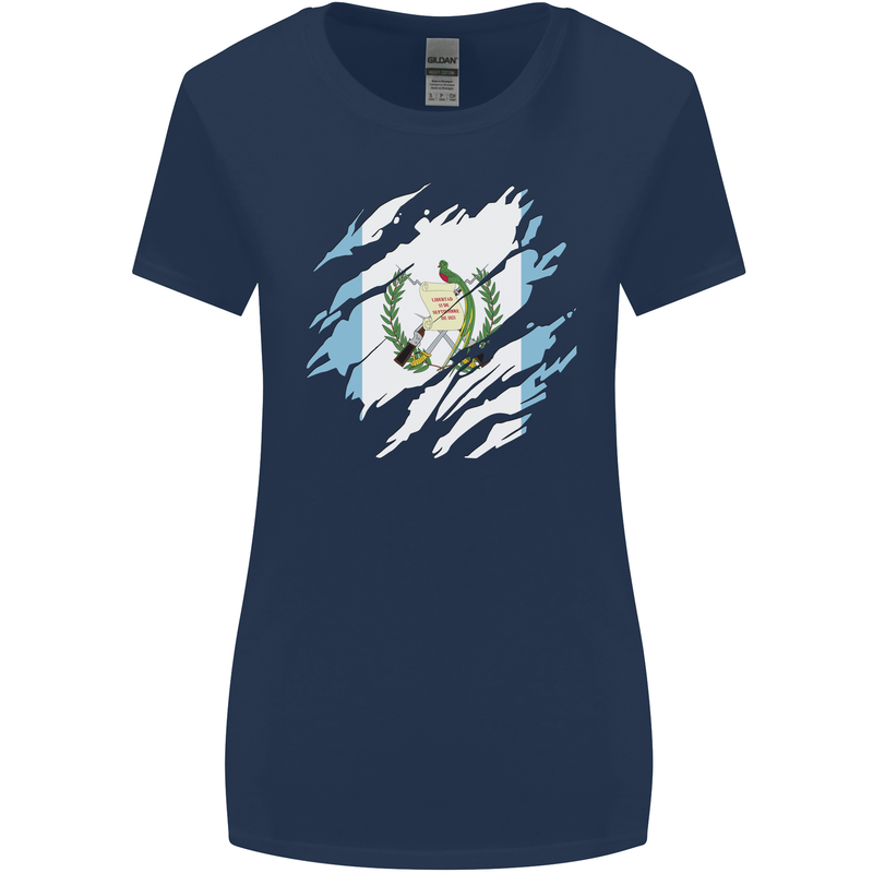 Torn Guatemala Flag Guatemalan Day Football Womens Wider Cut T-Shirt Navy Blue