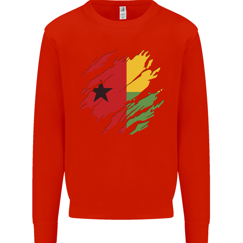 Torn Guinea-Bissau Flag Day Football Kids Sweatshirt Jumper Bright Red