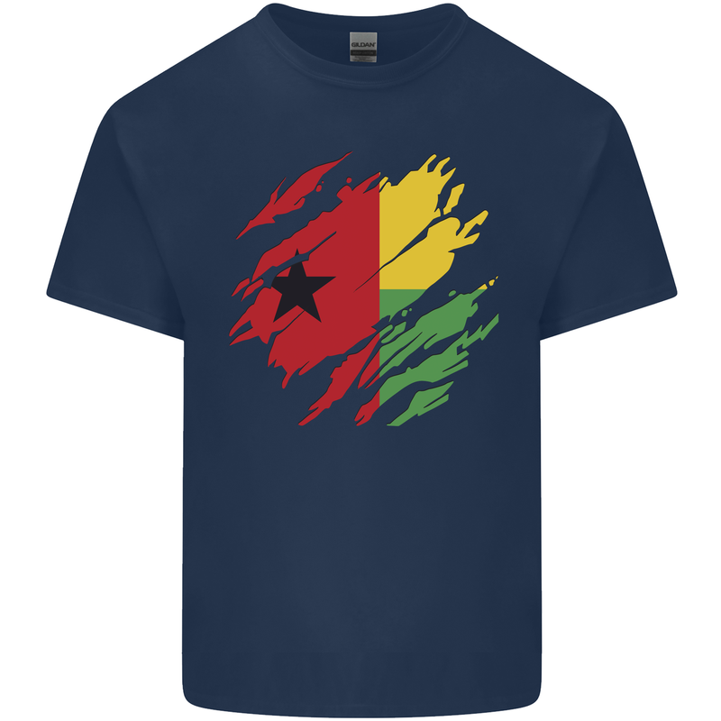Torn Guinea-Bissau Flag Day Football Kids T-Shirt Childrens Navy Blue