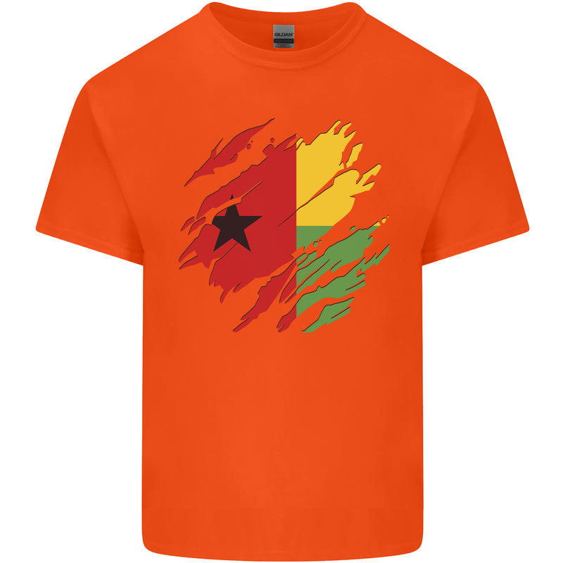 Torn Guinea-Bissau Flag Day Football Kids T-Shirt Childrens Orange