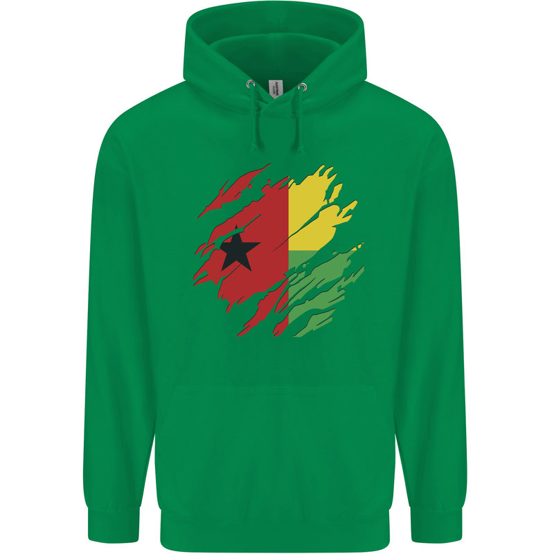 Torn Guinea-Bissau Flag Day Football Mens 80% Cotton Hoodie Irish Green