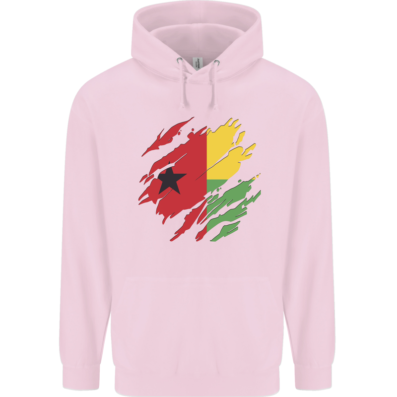 Torn Guinea-Bissau Flag Day Football Mens 80% Cotton Hoodie Light Pink