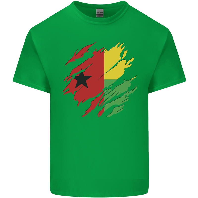 Torn Guinea-Bissau Flag Day Football Mens Cotton T-Shirt Tee Top Irish Green