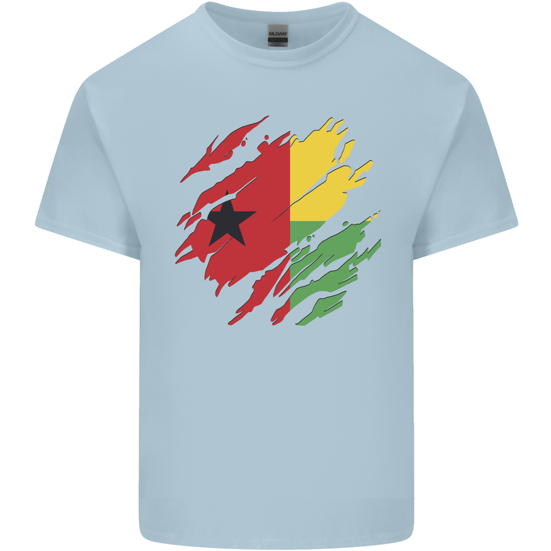 Torn Guinea-Bissau Flag Day Football Mens Cotton T-Shirt Tee Top Light Blue
