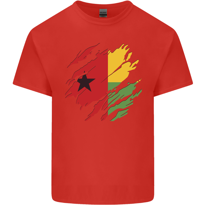 Torn Guinea-Bissau Flag Day Football Mens Cotton T-Shirt Tee Top Red