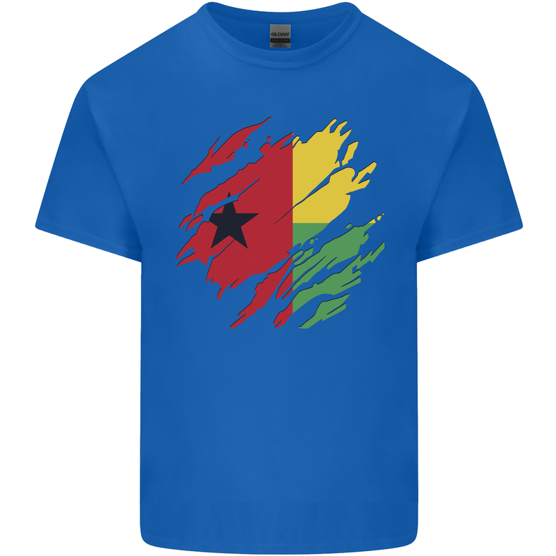 Torn Guinea-Bissau Flag Day Football Mens Cotton T-Shirt Tee Top Royal Blue