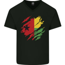 Torn Guinea-Bissau Flag Day Football Mens V-Neck Cotton T-Shirt Black