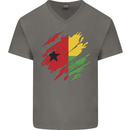 Torn Guinea-Bissau Flag Day Football Mens V-Neck Cotton T-Shirt Charcoal
