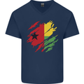 Torn Guinea-Bissau Flag Day Football Mens V-Neck Cotton T-Shirt Navy Blue