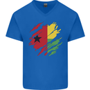 Torn Guinea-Bissau Flag Day Football Mens V-Neck Cotton T-Shirt Royal Blue