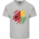 Torn Guinea-Bissau Flag Day Football Mens V-Neck Cotton T-Shirt Sports Grey