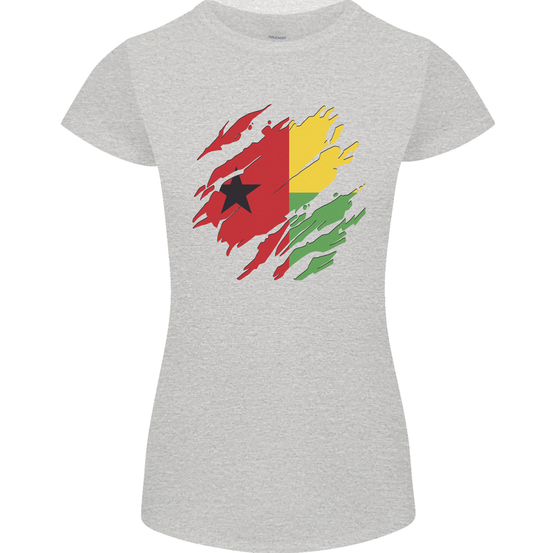 Torn Guinea-Bissau Flag Day Football Womens Petite Cut T-Shirt Sports Grey