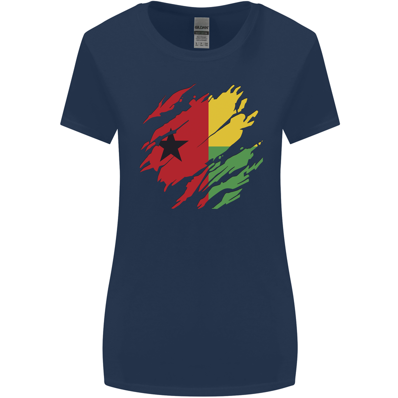 Torn Guinea-Bissau Flag Day Football Womens Wider Cut T-Shirt Navy Blue