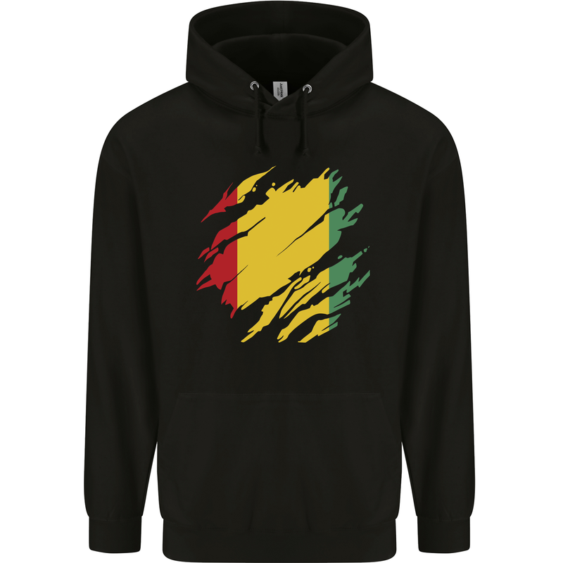 Torn Guinea Flag Guinean Day Football Childrens Kids Hoodie Black