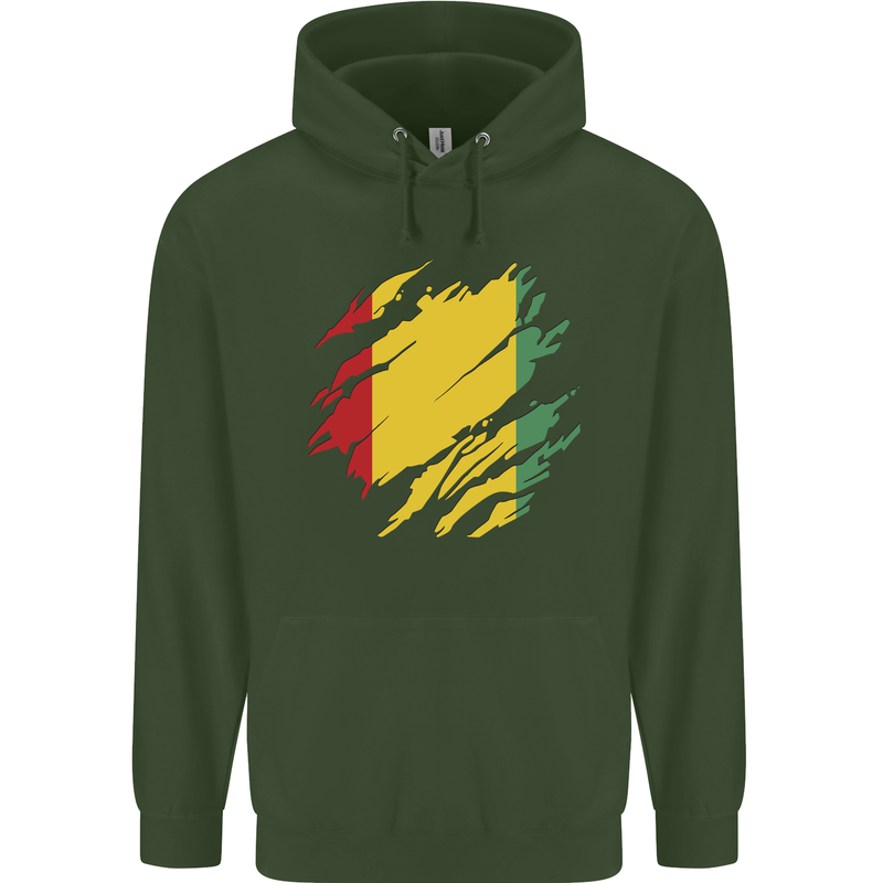 Torn Guinea Flag Guinean Day Football Childrens Kids Hoodie Forest Green
