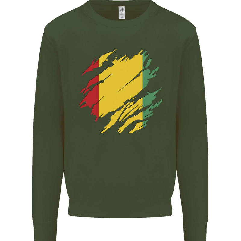 Torn Guinea Flag Guinean Day Football Kids Sweatshirt Jumper Forest Green