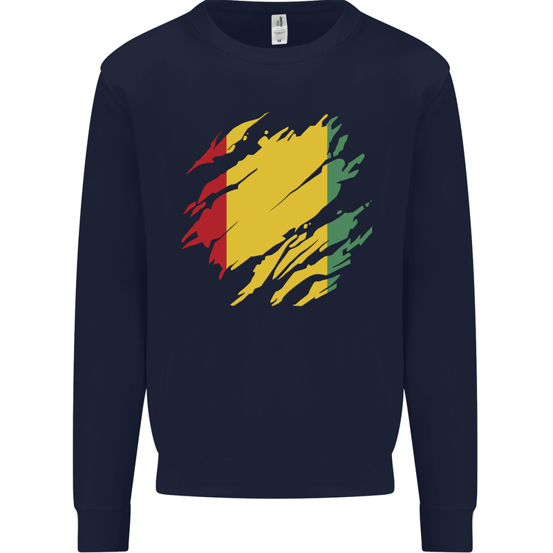Torn Guinea Flag Guinean Day Football Kids Sweatshirt Jumper Navy Blue