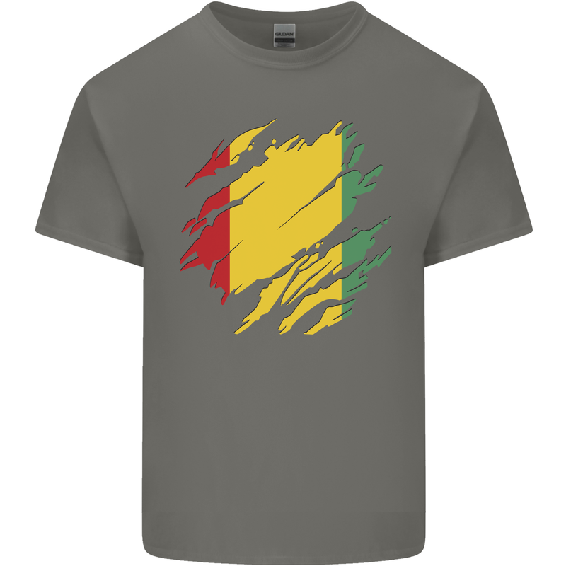 Torn Guinea Flag Guinean Day Football Kids T-Shirt Childrens Charcoal