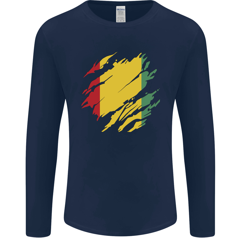 Torn Guinea Flag Guinean Day Football Mens Long Sleeve T-Shirt Navy Blue