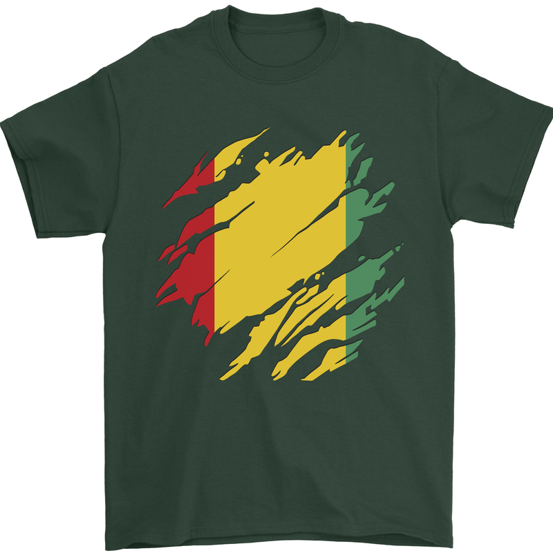 Torn Guinea Flag Guinean Day Football Mens T-Shirt 100% Cotton Forest Green