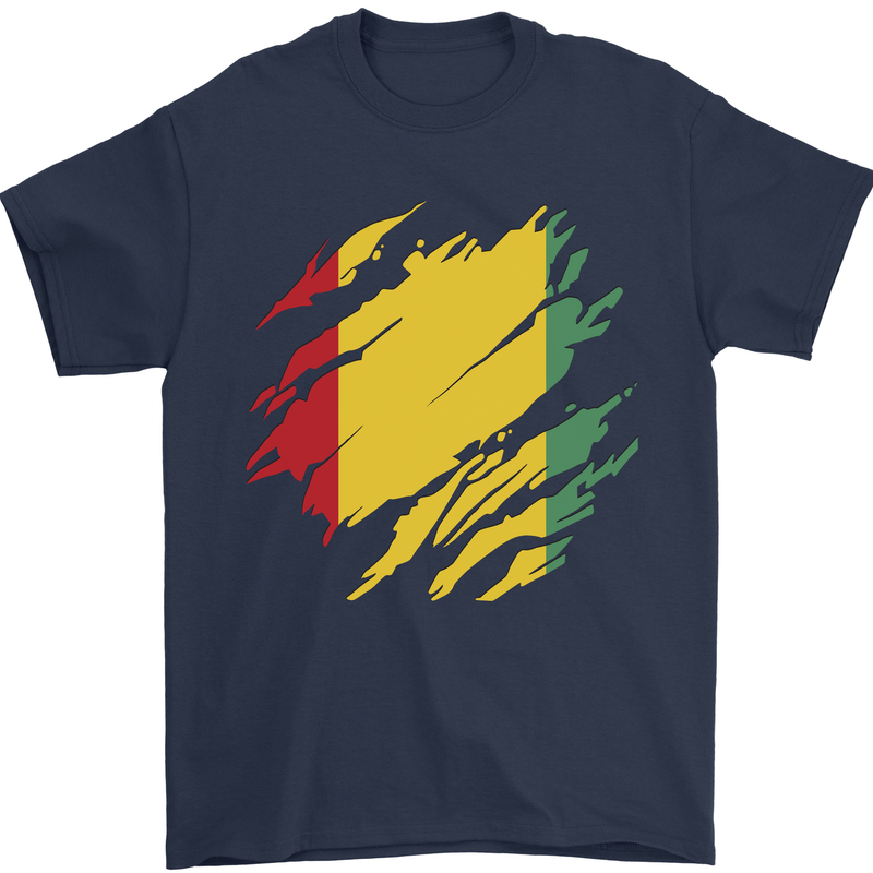 Torn Guinea Flag Guinean Day Football Mens T-Shirt 100% Cotton Navy Blue