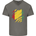 Torn Guinea Flag Guinean Day Football Mens V-Neck Cotton T-Shirt Charcoal