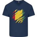 Torn Guinea Flag Guinean Day Football Mens V-Neck Cotton T-Shirt Navy Blue