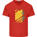 Torn Guinea Flag Guinean Day Football Mens V-Neck Cotton T-Shirt Red