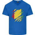 Torn Guinea Flag Guinean Day Football Mens V-Neck Cotton T-Shirt Royal Blue