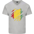 Torn Guinea Flag Guinean Day Football Mens V-Neck Cotton T-Shirt Sports Grey