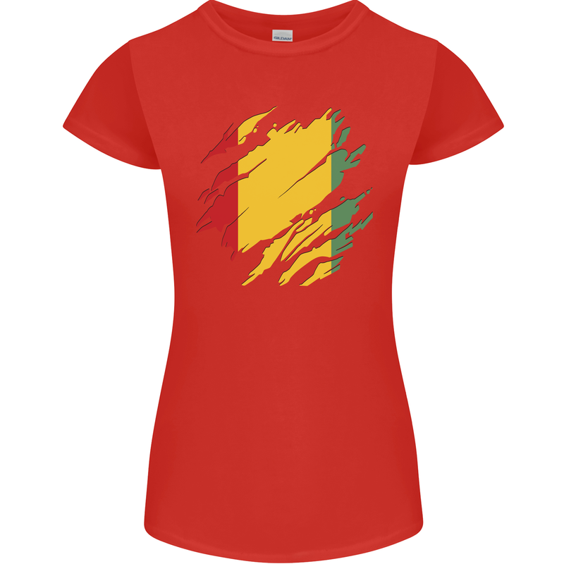 Torn Guinea Flag Guinean Day Football Womens Petite Cut T-Shirt Red