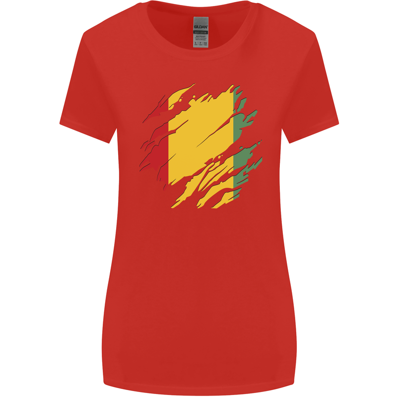 Torn Guinea Flag Guinean Day Football Womens Wider Cut T-Shirt Red