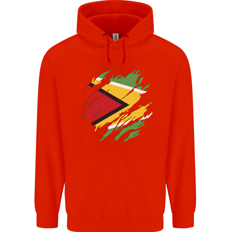 Torn Guyana Flag Guyanese Day Football Childrens Kids Hoodie Bright Red