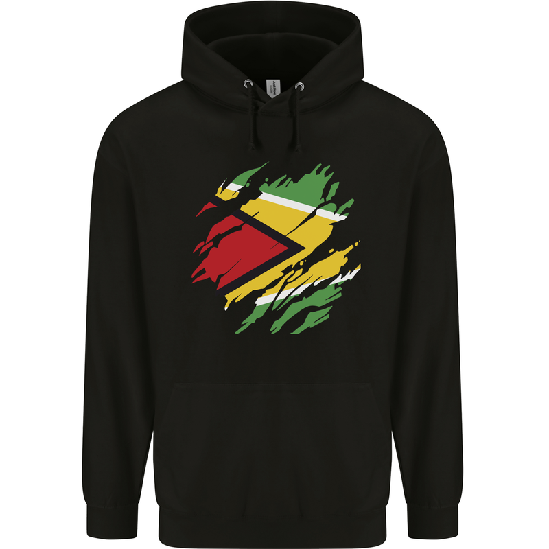 Torn Guyana Flag Guyanese Day Football Mens 80% Cotton Hoodie Black