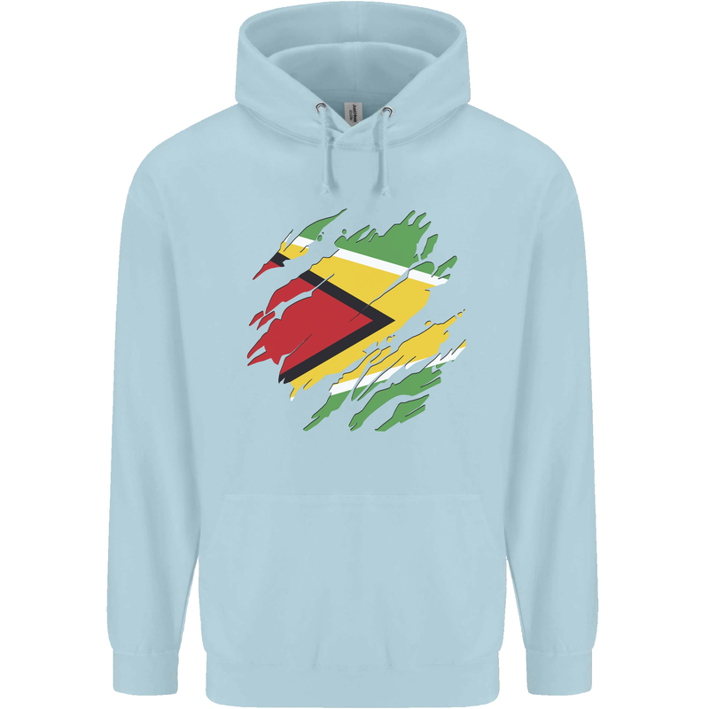 Torn Guyana Flag Guyanese Day Football Mens 80% Cotton Hoodie Light Blue
