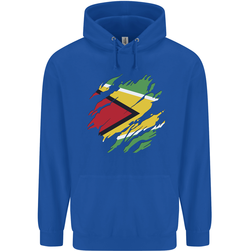 Torn Guyana Flag Guyanese Day Football Mens 80% Cotton Hoodie Royal Blue