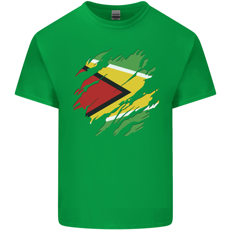 Torn Guyana Flag Guyanese Day Football Mens Cotton T-Shirt Tee Top Irish Green
