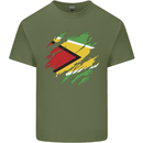 Torn Guyana Flag Guyanese Day Football Mens Cotton T-Shirt Tee Top Military Green