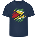 Torn Guyana Flag Guyanese Day Football Mens Cotton T-Shirt Tee Top Navy Blue