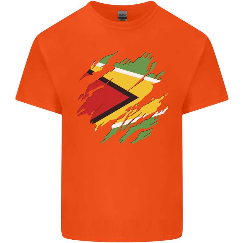Torn Guyana Flag Guyanese Day Football Mens Cotton T-Shirt Tee Top Orange