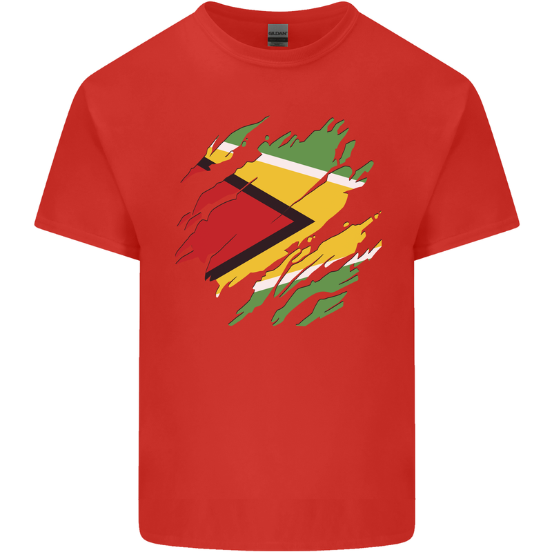 Torn Guyana Flag Guyanese Day Football Mens Cotton T-Shirt Tee Top Red