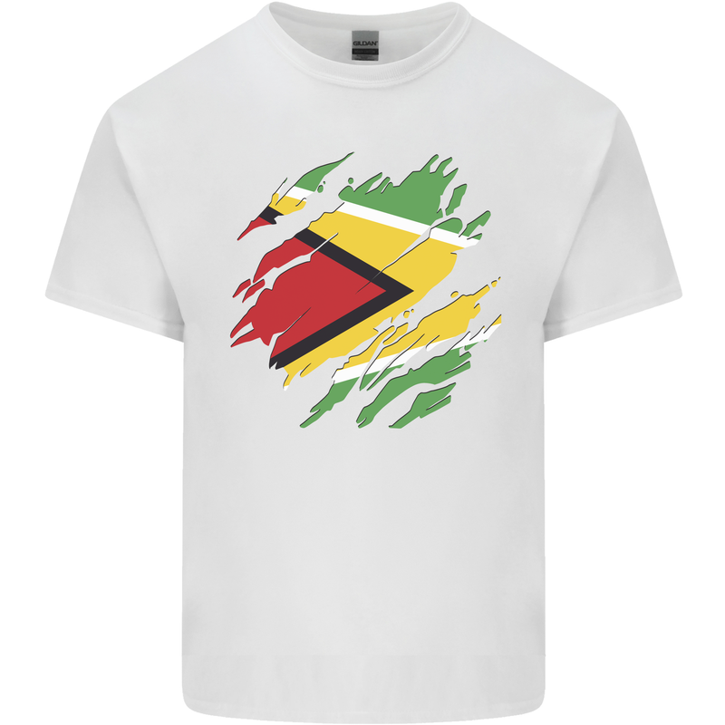 Torn Guyana Flag Guyanese Day Football Mens Cotton T-Shirt Tee Top White