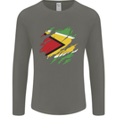 Torn Guyana Flag Guyanese Day Football Mens Long Sleeve T-Shirt Charcoal