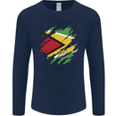 Torn Guyana Flag Guyanese Day Football Mens Long Sleeve T-Shirt Navy Blue